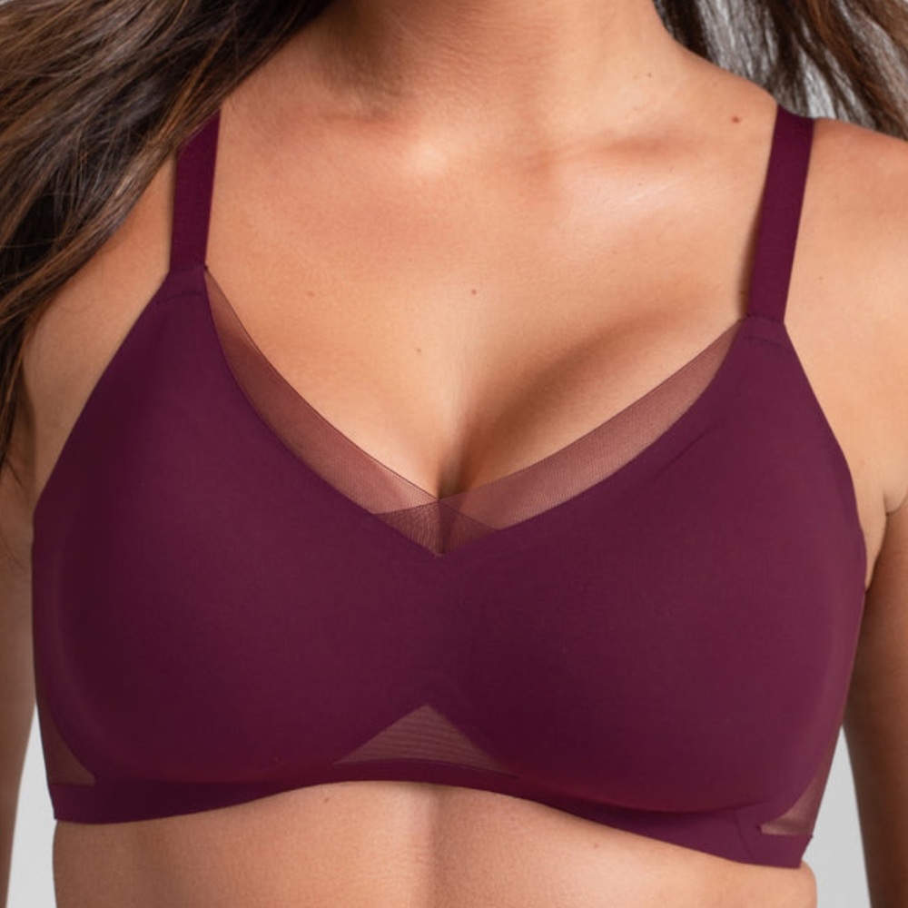 NWT Honeylove XL CrossOver Bra Wireless Smooth Boned Mesh Logo Burgundy